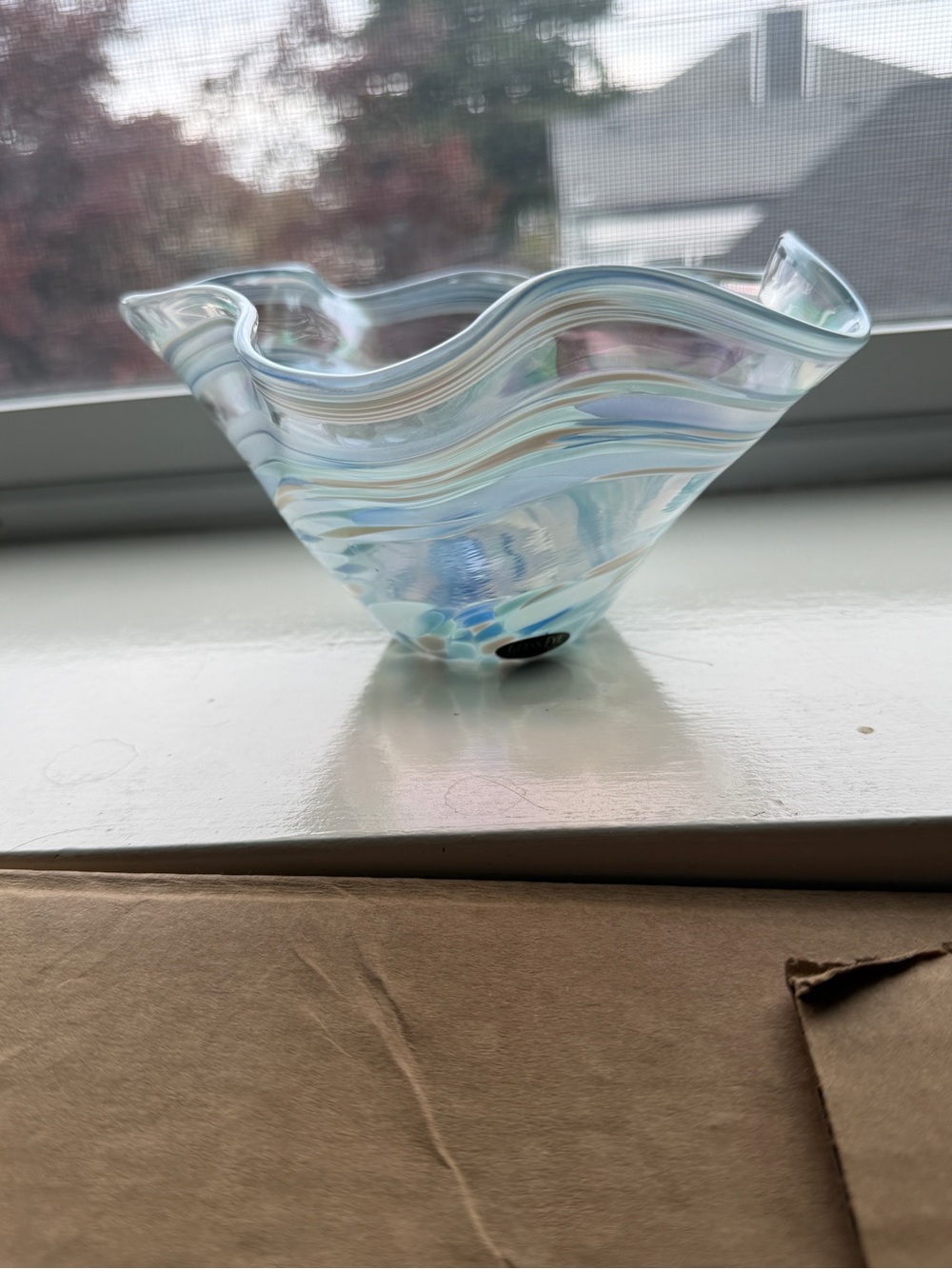 Blue Swirl Hand-Blown Glass Mini Wave Bowl “Snowflake Twist” Glass Eye Studio